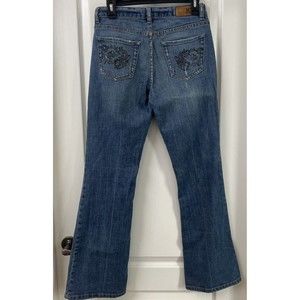 X2 Denim Laboratory Size 29 (6) women's Flare Leg jeans Rhinestone Back Pockets